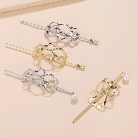 Bastoncino per Capelli Geometrico in Lega Minimalista Forma di Fiore Svuotato Irregolare Perla Artificial Sintetica Bastoncino per Capelli in Metallo Vintage