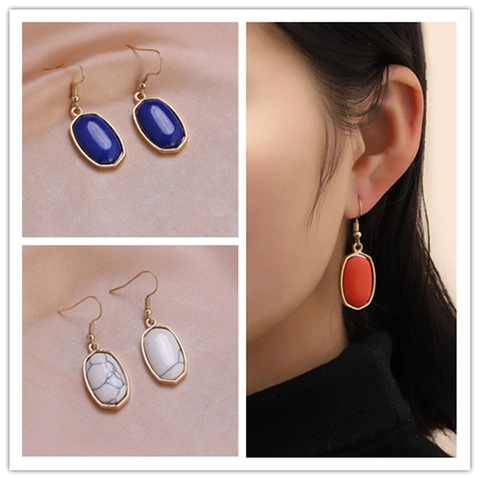 Vintage Alloy Marble Pattern Geometric Hook Earrings For Women Simple Gold Plated Resin Inlaid Dangle Earrings Fashion Jewelry
