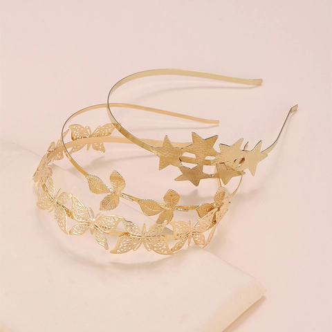 Eleganter Metall Haarreif Damen Hohl Schmetterling Stern Blatt Design Galvanisierte Zinklegierung Haarband Böhmisch Schmuck