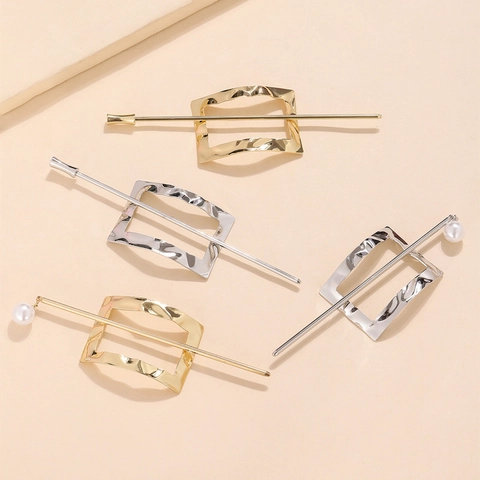 Bastoncino per Capelli Geometrico in Metallo Vintage per Donna Forcina Minimalista in Lega Con Perla Artificial Oro Argento
