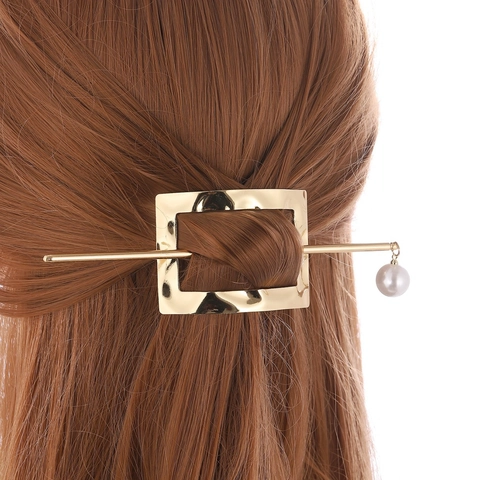 Bastoncino per Capelli Geometrico in Metallo Vintage per Donna Forcina Minimalista in Lega Con Perla Artificial Oro Argento