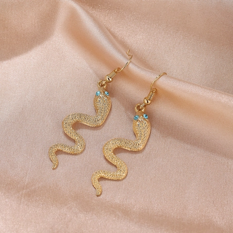 Vintage Schlange Form Ohrhänger Legierung Mit Edelstahl Ohrstecker Blau Strass Augen Modeschmuck Für Damen
