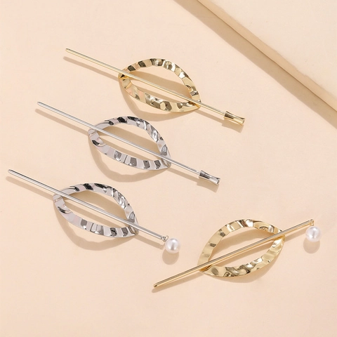 Minimalistische Geometrische Haarstäbe Metall Wellentextur Legierung Perle Hohle Haarnadeln Elegante Damen Haarschmuck
