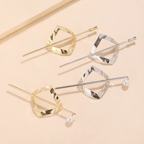 Palillo para el Cabello Aleación Geométrica Estilo Coreano Elegante Pasador de Metal Galvanizado Oro Plata Con Perla Artificial Mujer Accesorios para el Pelo