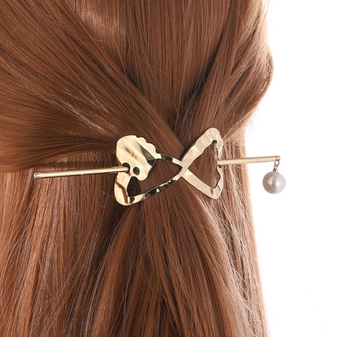 Bastoncino per Capelli in Lega Martellata Infinito Cuore Minimalista Perno per Capelli con Perla Artificiale per Donna