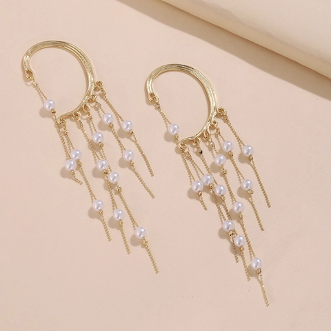 Orecchini a Clip in Lega d'Oro Vintage con Nappe e Perle Artificiali Elegante Stile Foresta Senza Perforazione per Matrimoni Feste Donna