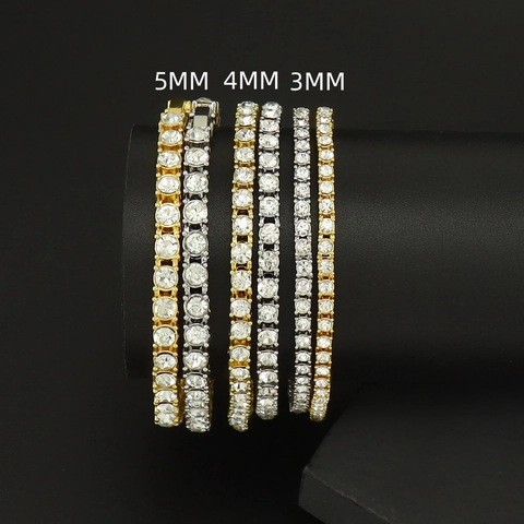 Hip Hop Unisex Single Row Rhinestone Tennis Bracelet Alloy Inlaid Gold Silver Bling Jewelry For Party Club Women Men Gifts