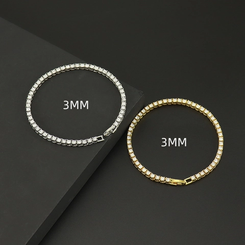 Hip Hop Unisex Single Row Rhinestone Tennis Bracelet Alloy Inlaid Gold Silver Bling Jewelry For Party Club Women Men Gifts