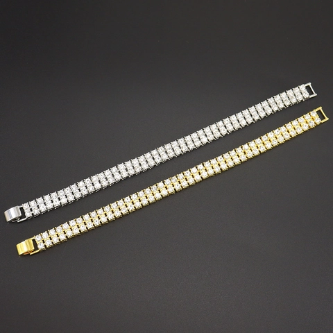 Hip Hop Double Row Rhinestone Tennis Bracelet Alloy Metal Inlaid Clear Stone Jewelry For Unisex Party Daily Wear