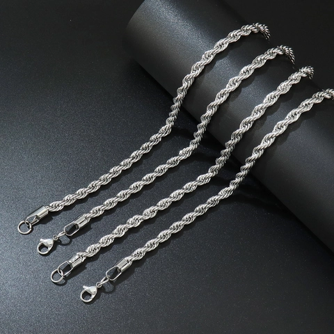 Classic Stainless Steel Rope Chain Necklace For Men Women Hip Hop Twist Spiral Link Chain Gold Silver Color Jewelry Gift