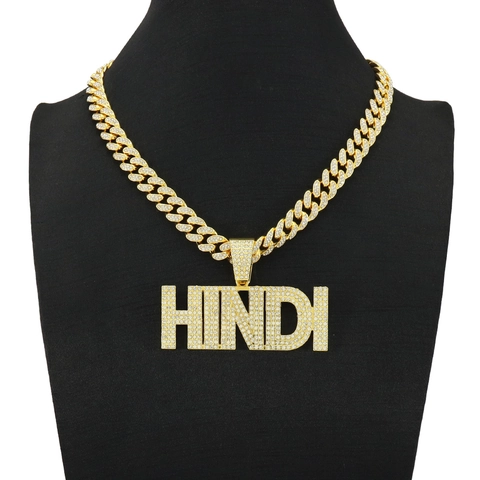 Collana con Pendente a Lettera HINDI Hip Hop di Lusso in Lega con Strass Maglia Cubana per Uomo Donna Gioielli da Party Streetwear