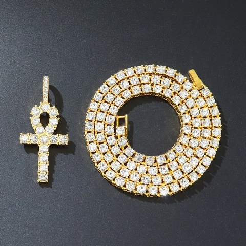 Collana Con Ciondolo Croce Ankh Hip Hop In Lega Con Strass Collana Tennis Oro Argento Gioielli Per Uomo Donna Uso Quotidiano