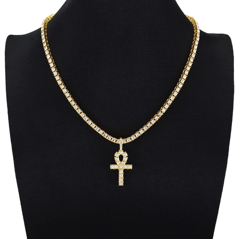 Collana Con Ciondolo Croce Ankh Hip Hop In Lega Con Strass Collana Tennis Oro Argento Gioielli Per Uomo Donna Uso Quotidiano