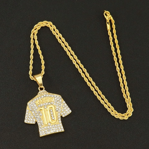 Hip Hop Nummer 10 Sportshirt Hanger Halskette Voor Mannen Vrouwen Goud Zilver Verguld Legering Ingelegd Met Strass Touwketting Sport Sieraden Cadeau