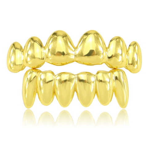 Grillz Hip Hop 6 Denti Placcati Oro 18K Denti da Vampiro Irregolari Punk Set per Uomo Donna Festa Gioielli per il Corpo
