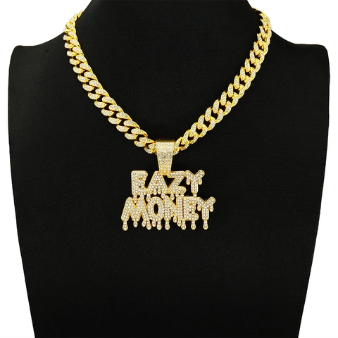 Collana con Pendente Alfabeto Eazy Money Stile Hip Hop con Strass Lega Lettera a Goccia Gioielli per Uomo Donna Catena Cubana a Corda Accessori Street Style