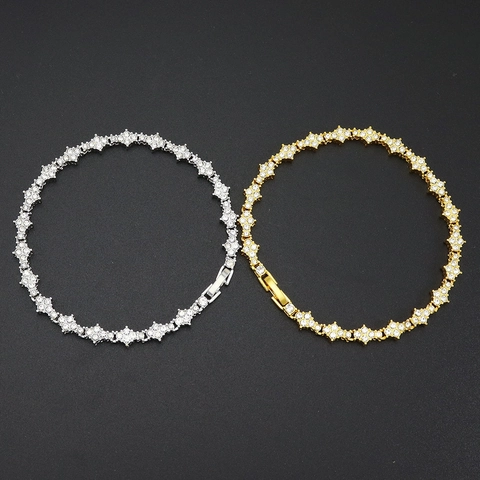 Hip Hop Alloy Rhinestone Cross Flower Cuban Tennis Chain Bracelet For Men Women Personalized Iced Out Jewelry Fashion Gift