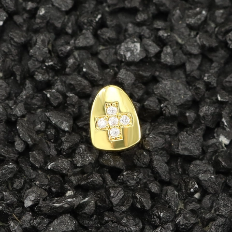 Grillz per Dente Singolo Hip Hop in Rame e Zircone con Croce Oro Argento Oro Rosa Placcato Gioielli per Denti Festa
