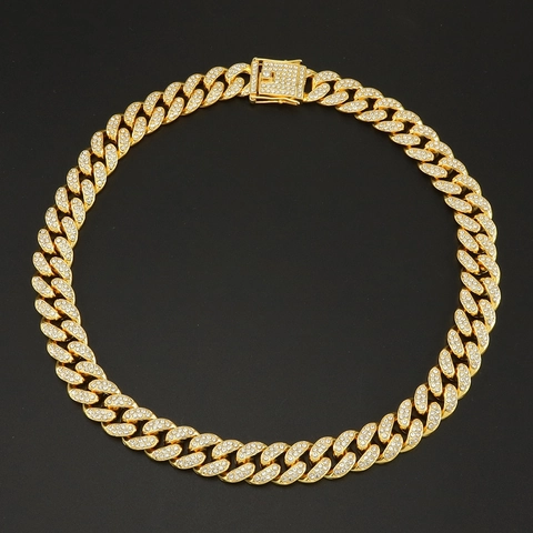 Hip Hop Iced Out Miami Cuban Link Necklace Rhinestone Alloy Chain Choker Gold Silver Color Men Women Jewelry Accessory