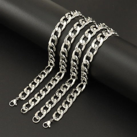 Collana a Maglia Cubana in Acciaio al Titanio Minimalista Unisex Hip Hop Punk Tono Argento Lucido Catena Gioielli Decoro