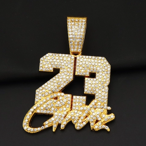 Hip Hop Nummer 23 Anhänger Halskette Legierung Strass Iced Out Panzerkette Streetwear Schmuck Für Herren Damen Gold Silber