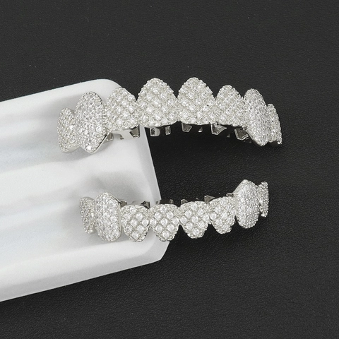 Hip Hop Copper Inlaid Zirconia Top Bottom Teeth Grillz Gold Silver Plated Vampire Fangs Jewelry For Men Women Fashion