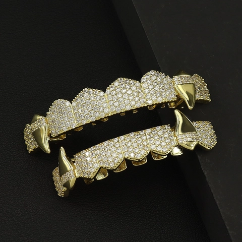 Χιπ Χοπ Κοσμήματα Δοντιών Grillz Κυνόδοντες Βρικόλακα Από Χαλκό Ζιρκόνια Για Πάρτι Halloween Unisex Αξεσουάρ Μεταμφίεσης