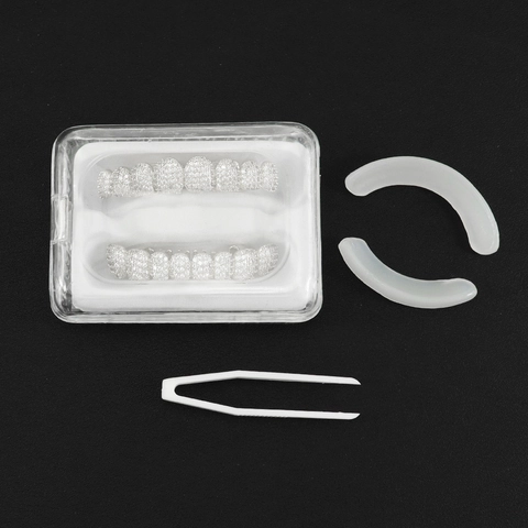 Hip Hop Iced Out Zahngrillz Kupfer Pave Zirkonia Obere Und Untere Zähne Für Halloween Party Cosplay Damen Herren Schmuck