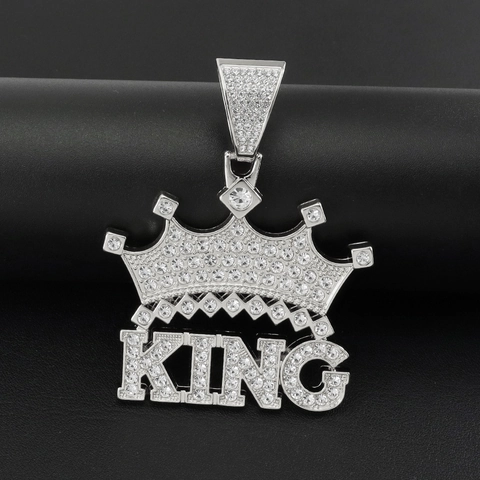 Hip Hop King Kroon Letter Hanger Halsketting Iced Out Strass Legering Cubaanse Schakelketting Punk Sieraden Voor Mannen Vrouwen
