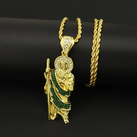 Hip Hop Heiliger Judas Figur Anhänger Halskette Für Herren Damen Legierung Strass Religiös Heiliger Lange Seilkette Schmuck