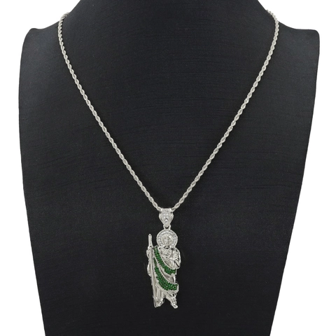 Hip Hop Heiliger Judas Figur Anhänger Halskette Für Herren Damen Legierung Strass Religiös Heiliger Lange Seilkette Schmuck