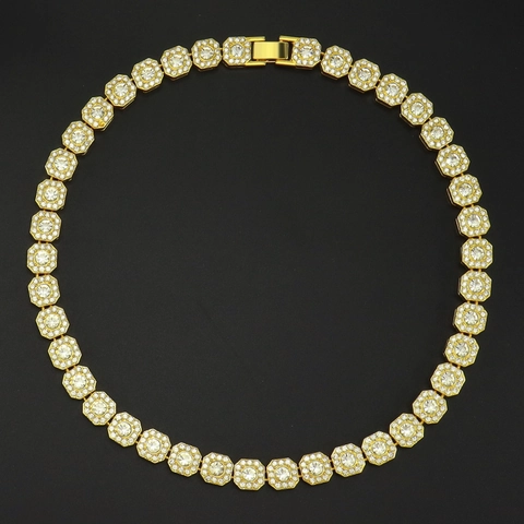 Collana a Catena Hip Hop Iced Out Ottagonale Maglia Cubana in Lega Oro Argento Strass Pavé Ottagono Collane Gioielli Unisex