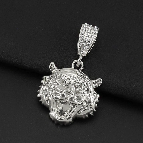 Collana Con Ciondolo a Testa di Tigre in Lega Iced Out Strass Gioielli Hip Hop Per Uomo Donna Ciondolo Animale Oro Argento E Catena Tennis Zirconia