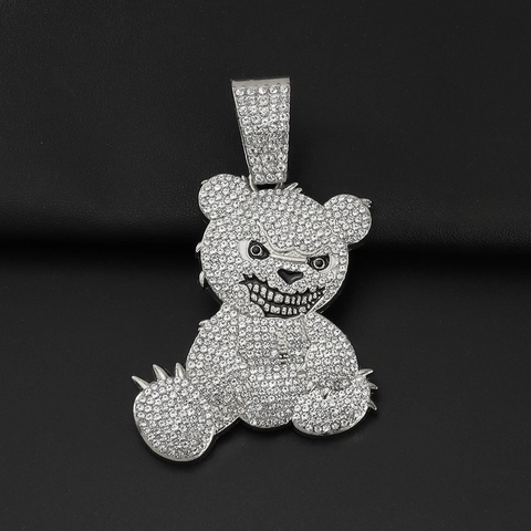 Collana con Pendente a Forma di Orso Arrabbiato Iced Out con Catena Cubana in Lega e Strass Gioielli Hip Hop Streetwear per Uomo Donna