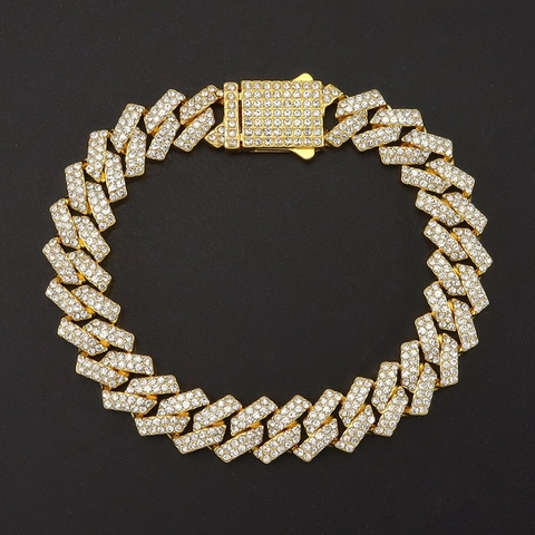 Bracciale a Maglia Cubana a Rombo Hip Hop Bracciale a Catena Esagerato in Lega di Strass Pavé Iced Out per Uomo Donna Gioielli