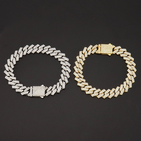 Bracciale a Maglia Cubana a Rombo Hip Hop Bracciale a Catena Esagerato in Lega di Strass Pavé Iced Out per Uomo Donna Gioielli