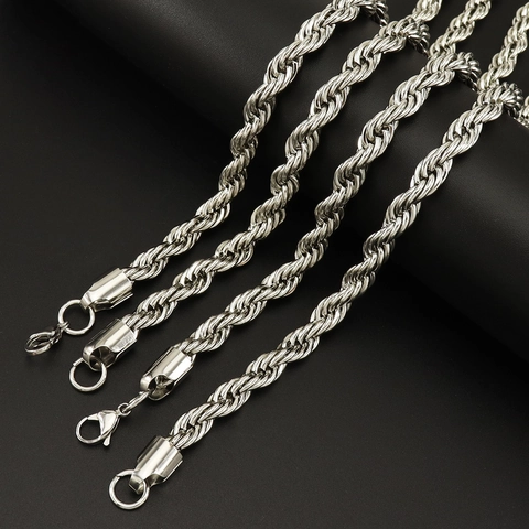Collana a Corda in Acciaio Inossidabile Unisex Gioielli Hip Hop Street a Trecce Pesanti Collana a Maglie Spesse Minimalista Argento