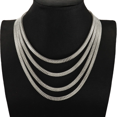 Stainless Steel Franco Chain Necklace For Men Women Hip Hop Silver Color Woven Curb Link Chain Fashion Jewelry Gift