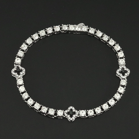 Lussuoso Braccialetto Tennis in Lega di Zirconia Con Design a Quadrifoglio Nero Placcato Oro Argento Gioielli in Smalto per Uomo Donna