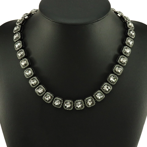 Hip Hop Gunblack Cuban Link Chain Necklace Bracelet Alloy Iced Out Square Grey Zirconia Rhinestone Streetwear Jewelry Unisex