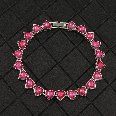 Heart Tennis Bracelet Alloy Zirconia Rhinestone Sweet Love Jewelry Gift For Women Party Daily Accessories