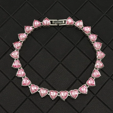 Heart Tennis Bracelet Alloy Zirconia Rhinestone Sweet Love Jewelry Gift For Women Party Daily Accessories
