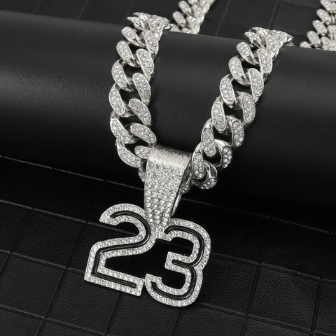 Hip Hop Iced Out Nummer 23 Anhänger Halskette Legierung Strass Panzerkette Schmuck Für Damen Herren Funkelnder Halsschmuck