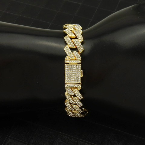Pulsera de Eslabón Cubano Hip Hop Iced Out de Aleación con Pavé de Strass Joyería Streetwear Statement para Accesorios de Fiesta Unisex