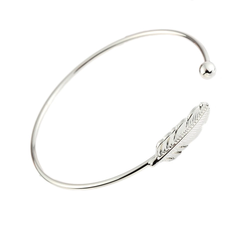 Minimalistisches Legierung Feder Manschetten Armband Verstellbarer Metallischer Blatt Armreif Für Damen Elegantes Schmuck Geschenk