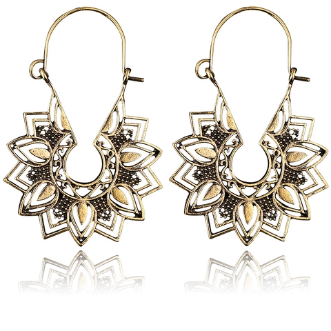 Boheemse Vintage Legering Hangende Oorbellen Voor Dames Holle Mandala Bloemen Geometrische Retro Etnische Antiek Goud Zilver Sieraden