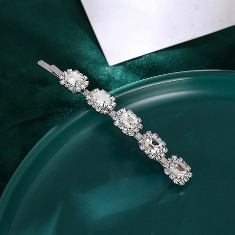Elegante Molletta per Capelli in Lega d'Argento Con Strass Rettangolari Intarsiati Accessori per Capelli Donna Regalo