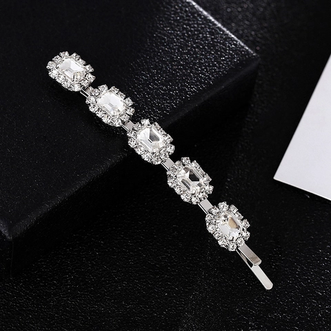 Elegante Molletta per Capelli in Lega d'Argento Con Strass Rettangolari Intarsiati Accessori per Capelli Donna Regalo