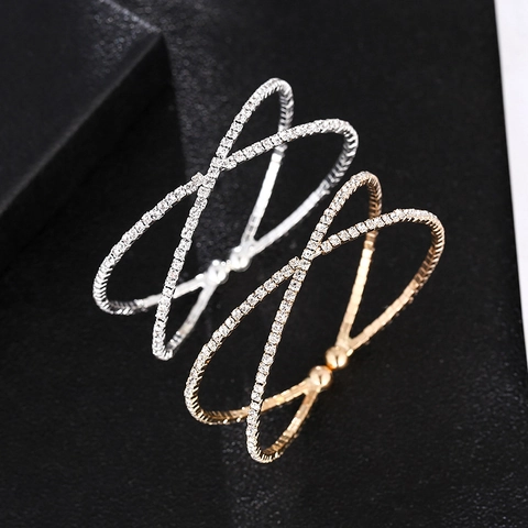 Bracciale Aperto a Croce in Lega con Strass per Donna Gioielli Minimalisti Regolabili in Oro Argento Braccialetto alla Moda