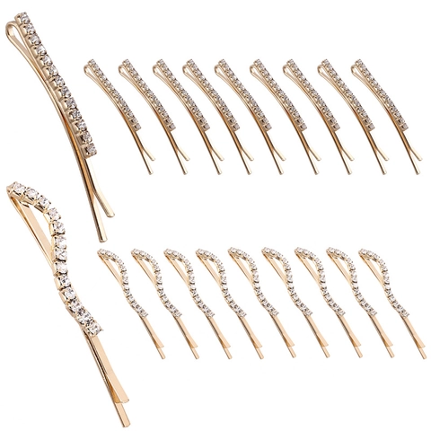 Set di Fermagli per Capelli in Lega di Zinco con Strass per Donna Forcine in Cristallo Minimaliste Oro Argento a Onda Diritta Accessori per Capelli Quotidiani Party